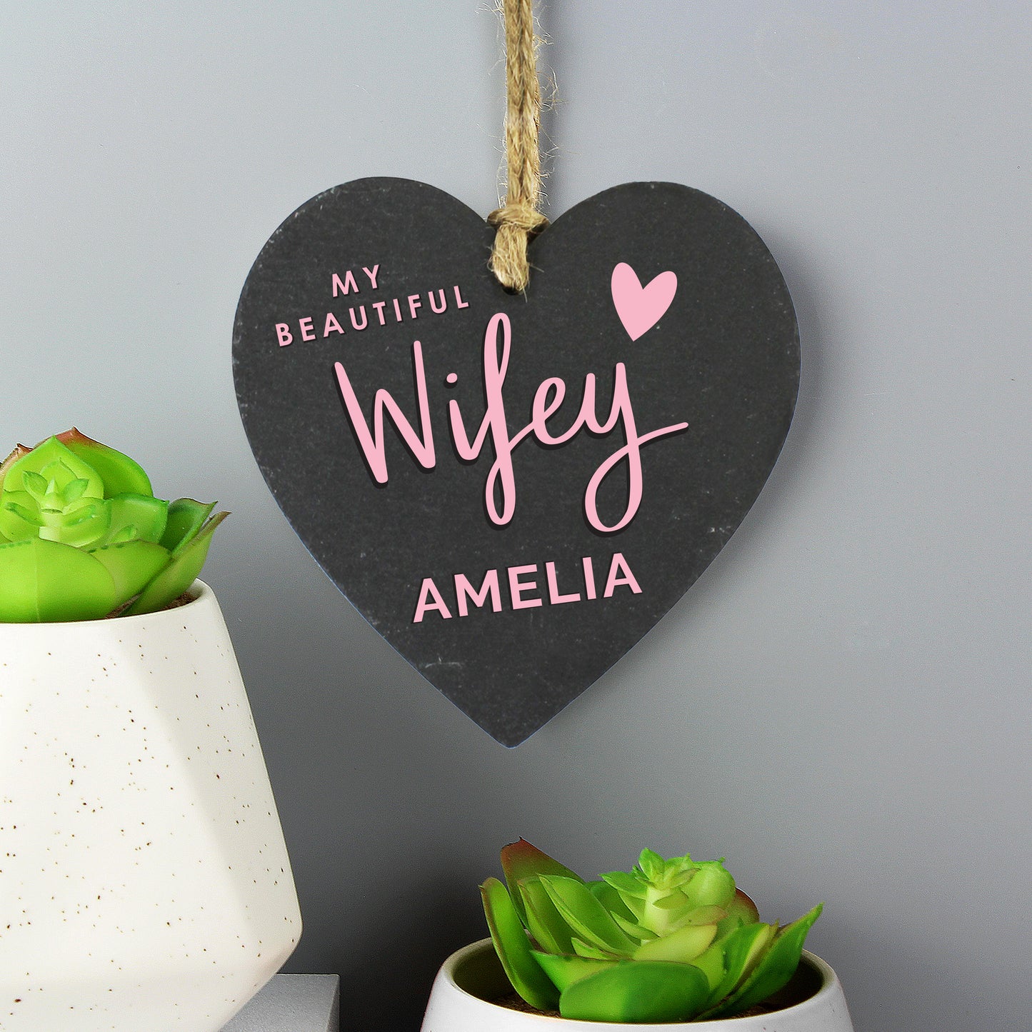 Personalised Wifey Slate Heart Decoration