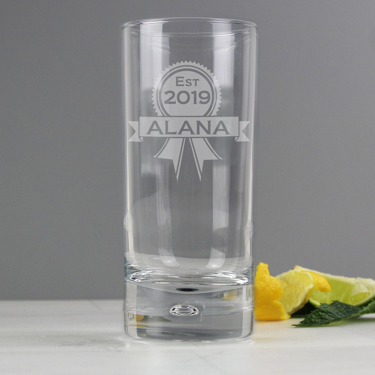 Personalised Established Rosette Hi Ball Bubble Glass