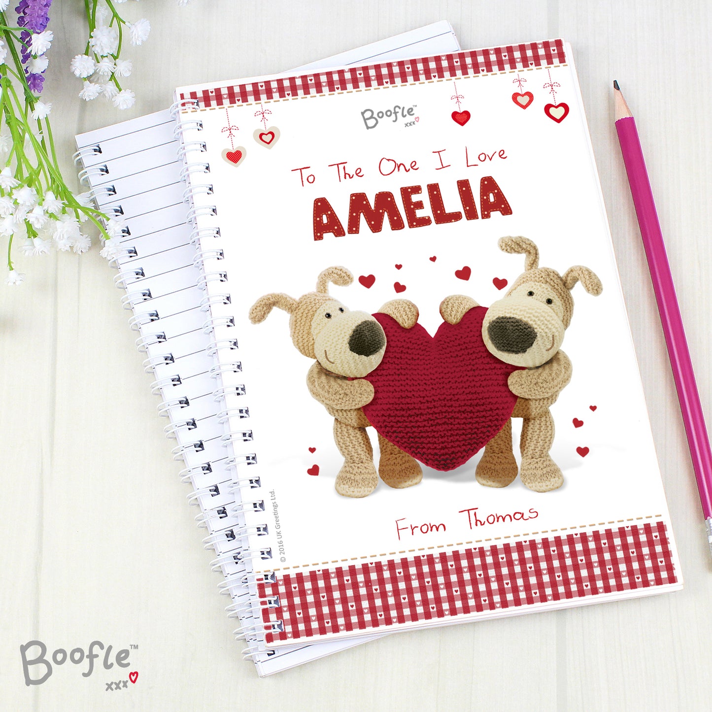 Personalised Boofle Shared Heart A5 Notebook