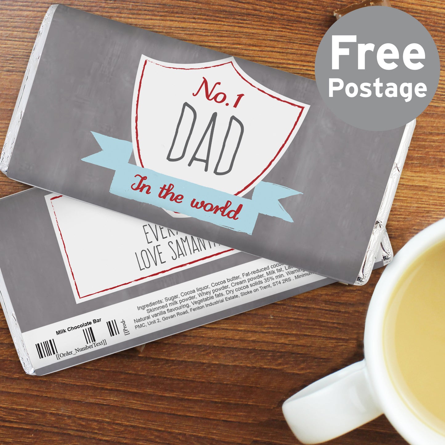 Personalised No.1 Shield Milk Chocolate Bar