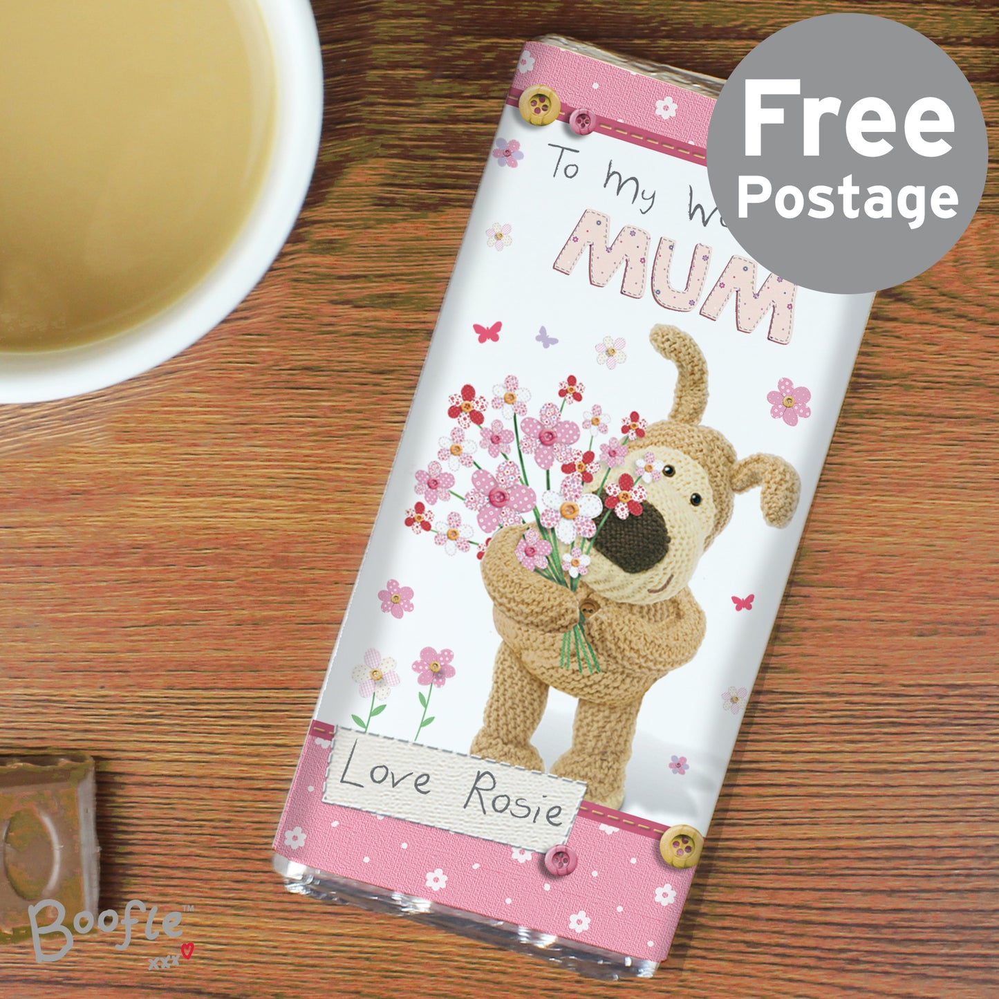Personalised Boofle Flowers Milk Chocolate Bar