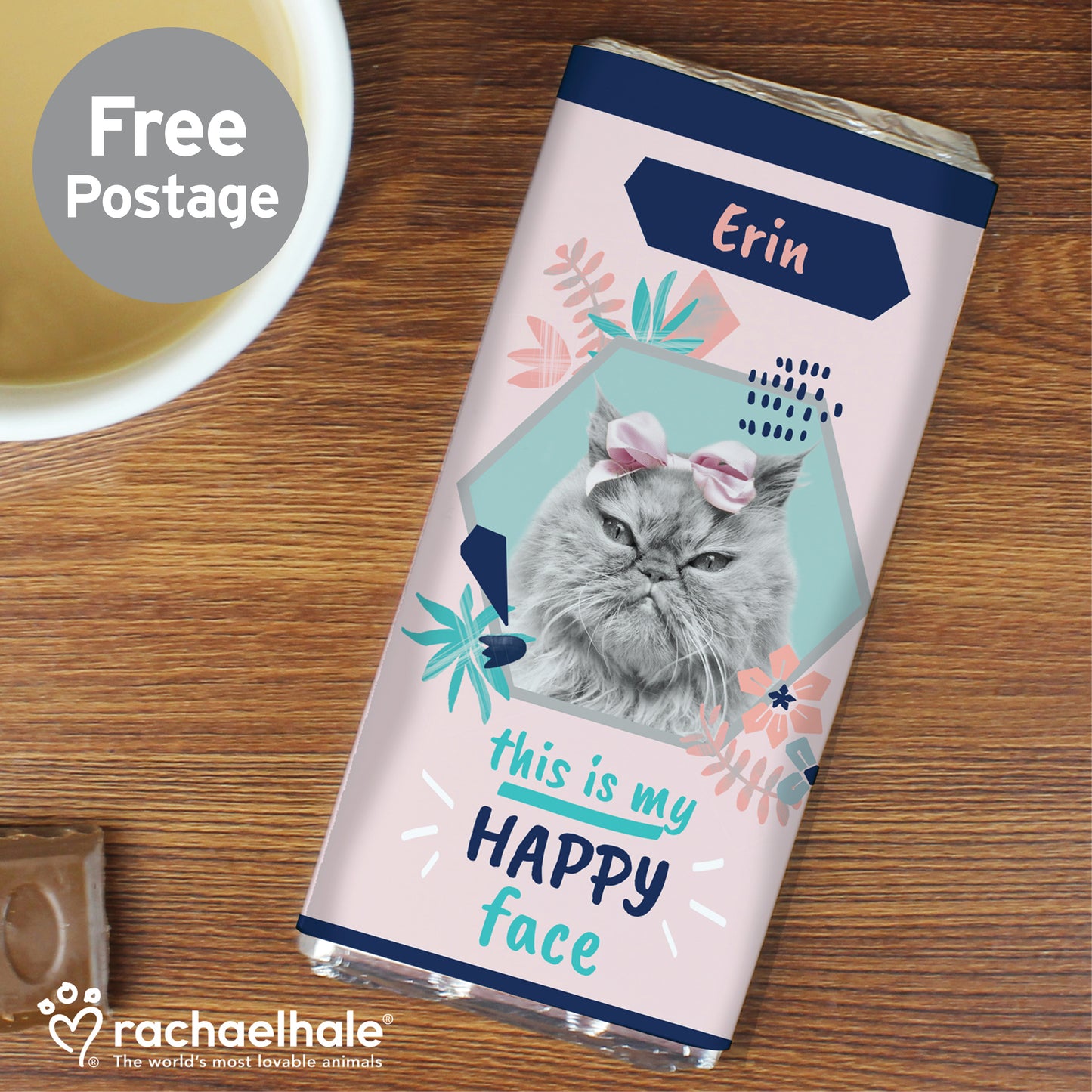 Personalised Rachael Hale 'Happy Face' Cat Chocolate Bar
