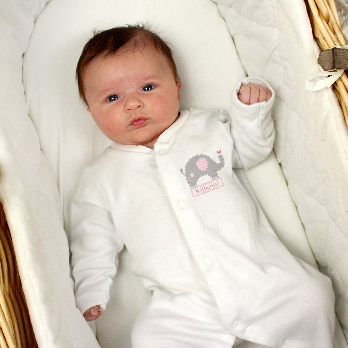 Personalised Pink Elephant 0-3 Months Babygrow
