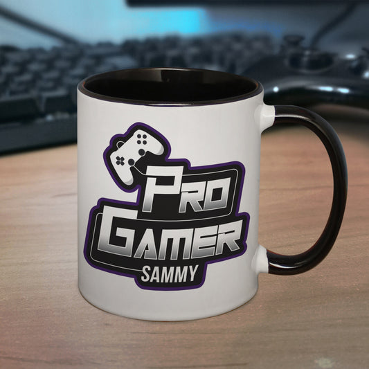 Personalised Pro Gamer Black Handled Mug