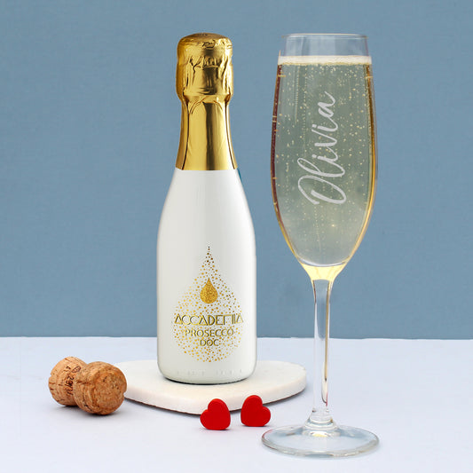 Personalised Name Only Flute & Mini White Bottega Prosecco Set