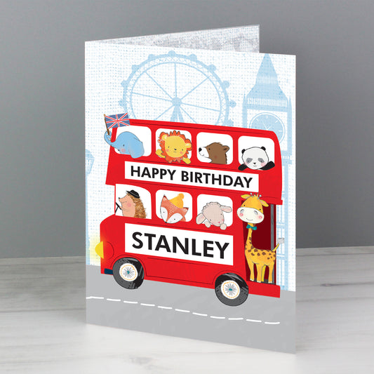 Personalised London Animal Bus Birthday Card