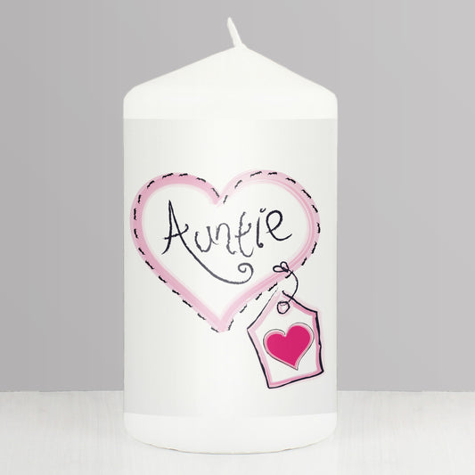 Auntie Heart Stitch Pillar Candle