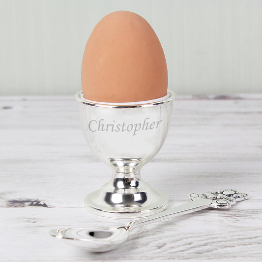 Personalised Silver Egg Cup & Spoon