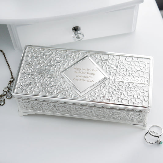 Personalised Antique Silver Plated Jewellery Box