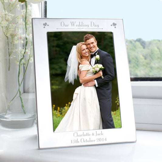 Personalised Silver 5x7 Decorative Our Wedding Day Photo Frame