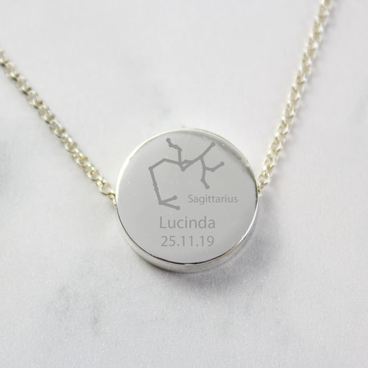 Personalised Sagittarius Zodiac Star Sign Silver Tone Necklace (November 22nd - December 21st)