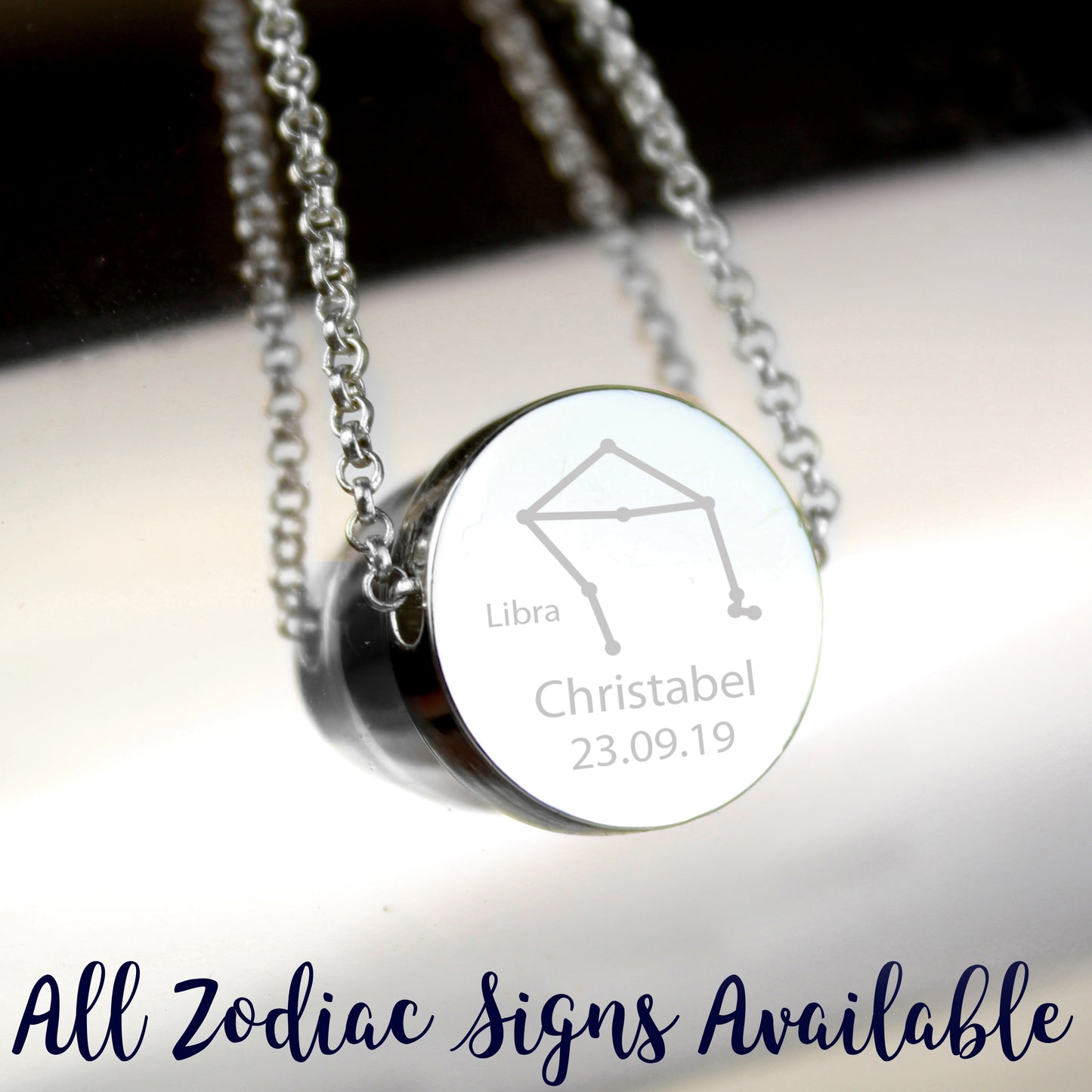 Personalised Libra Zodiac Star Sign Silver Tone Necklace (September 23rd - October 22nd)