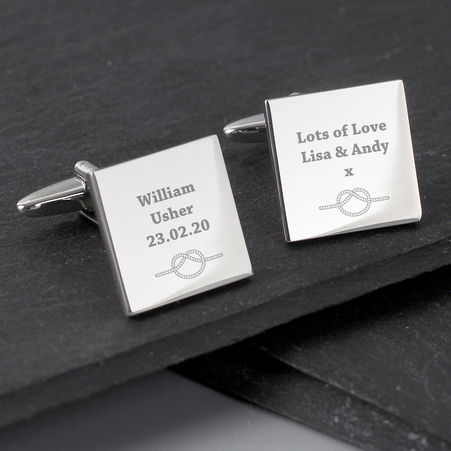 Personalised Tie the Knot Square Cufflinks