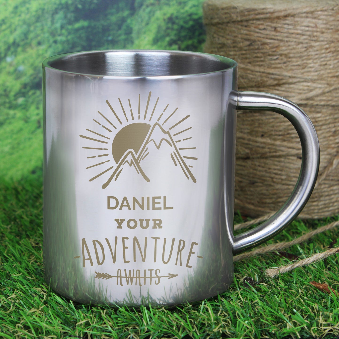 Personalised 'Adventure Awaits' Stainless Steel Mug