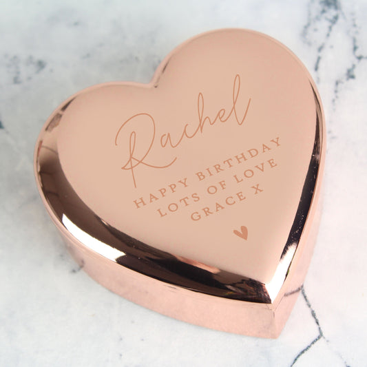 Personalised Free Text Rose Gold Heart Trinket Box