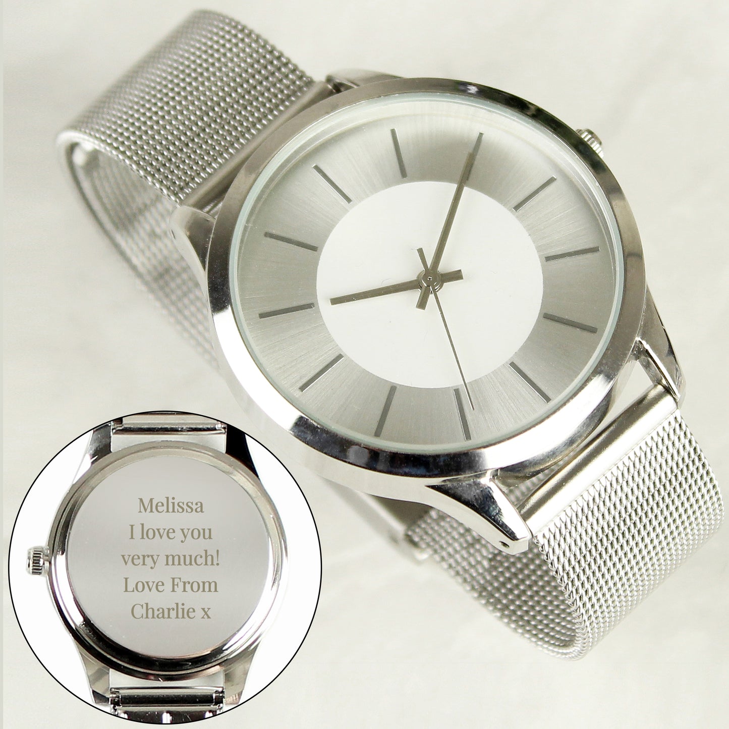 Personalised Silver with Mesh Style Strap Watch