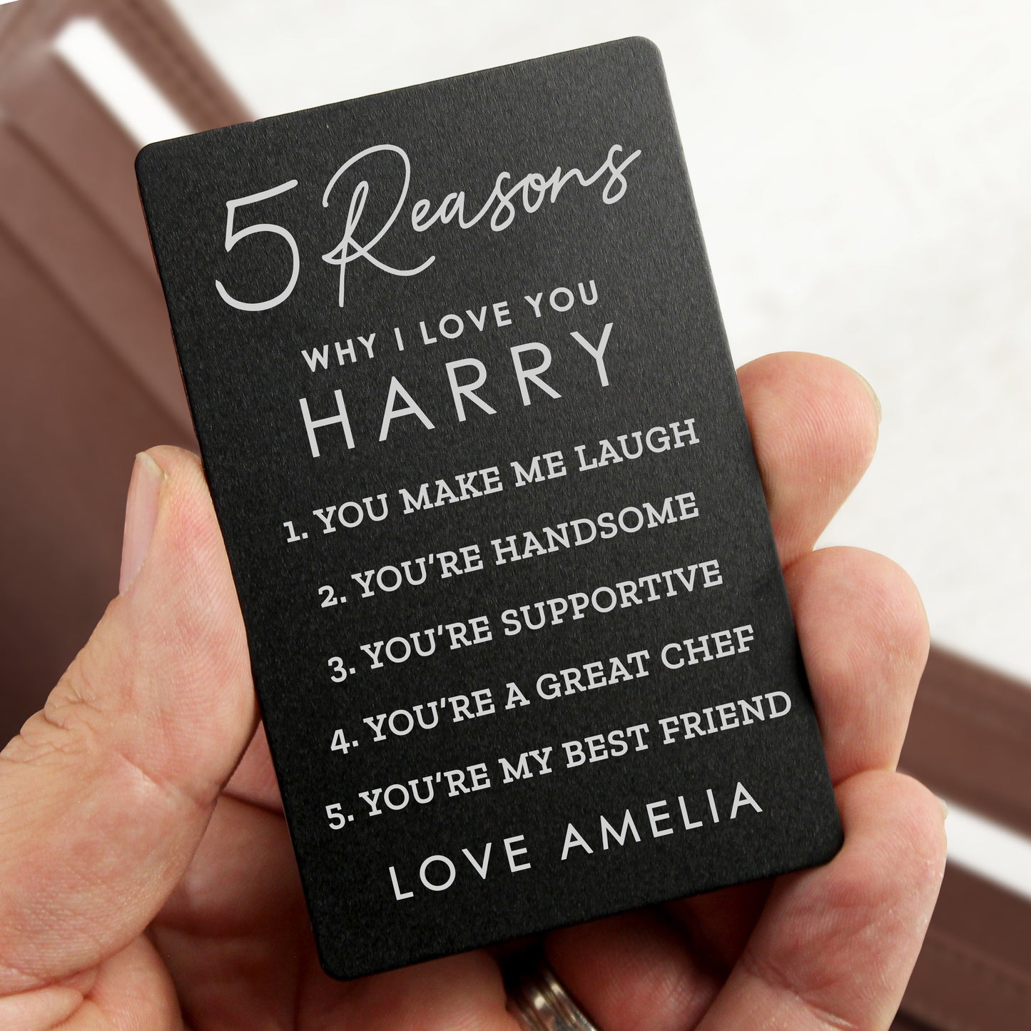 Personalised 5 Reasons Why I Love You Black Wallet Card