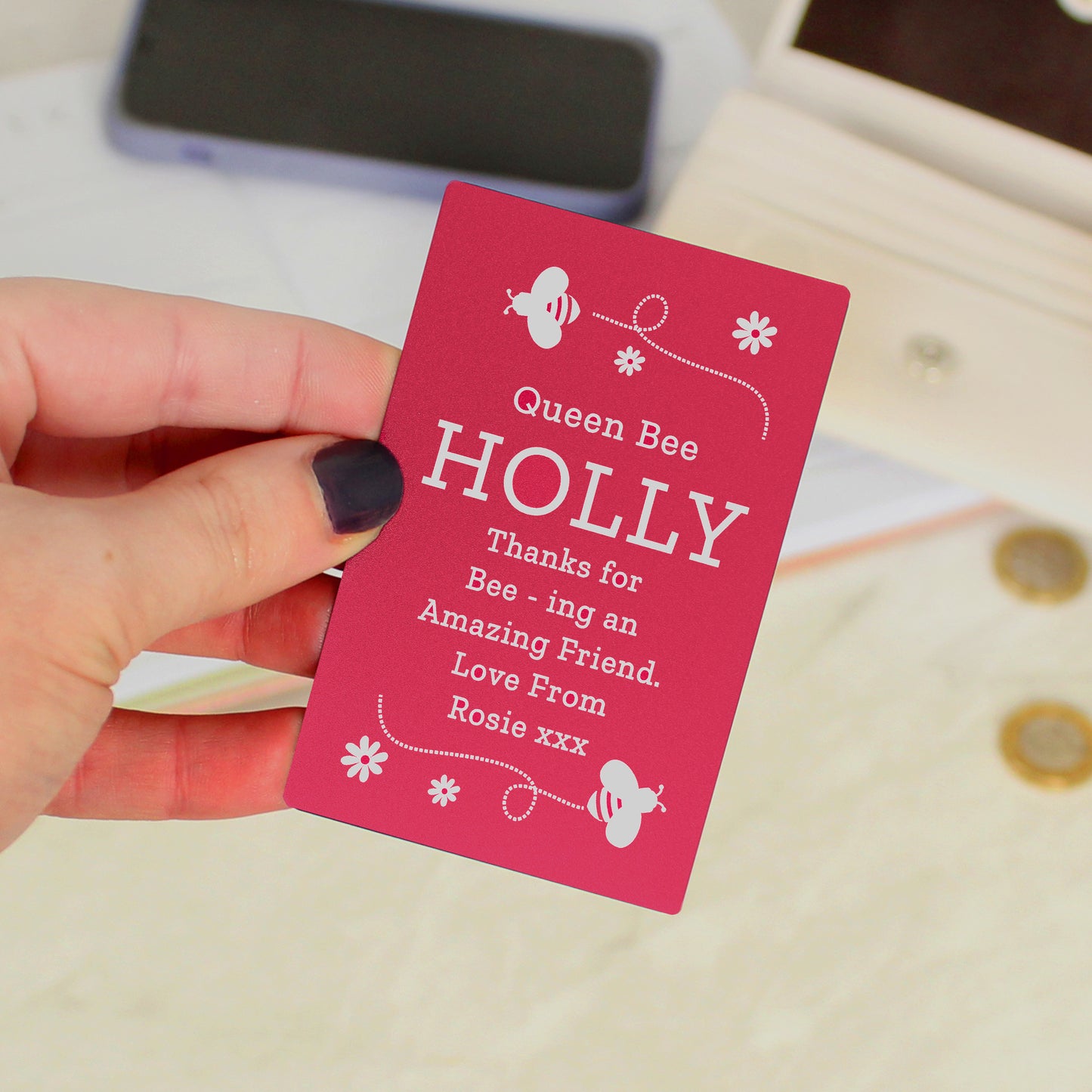 Personalised Bee Cerise Wallet Card