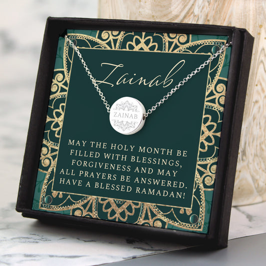 Personalised Sentiment Eid and Ramadan Disc Necklace and Box