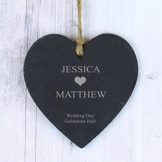 Personalised Heart Motif Slate Heart Decoration