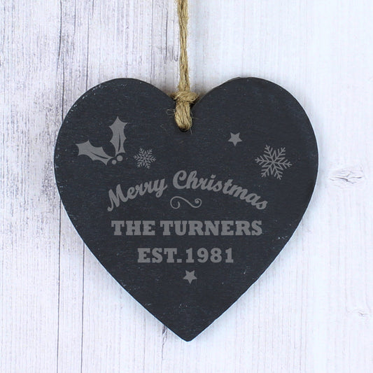 Personalised Merry Christmas Slate Heart Decoration