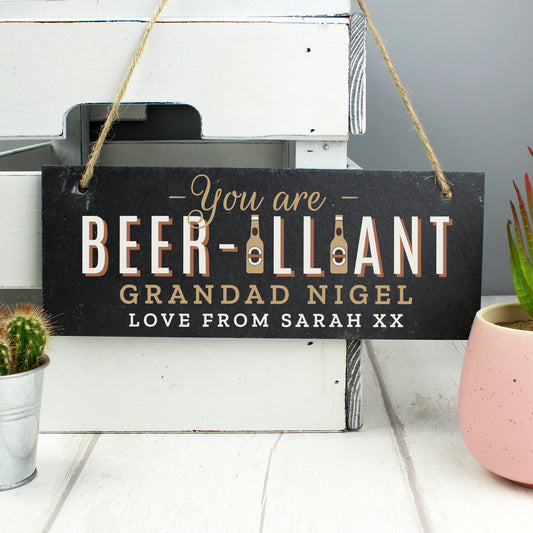 Personalised Beer-illiant Hanging Slate Plaque