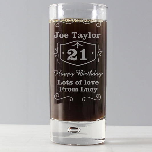 Personalised Classic Whisky Hi Ball Bubble Glass