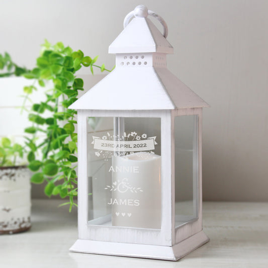 Personalised Couple's Floral White Lantern