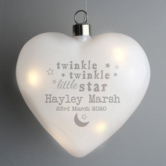 Personalised Twinkle Twinkle LED Hanging Glass Heart