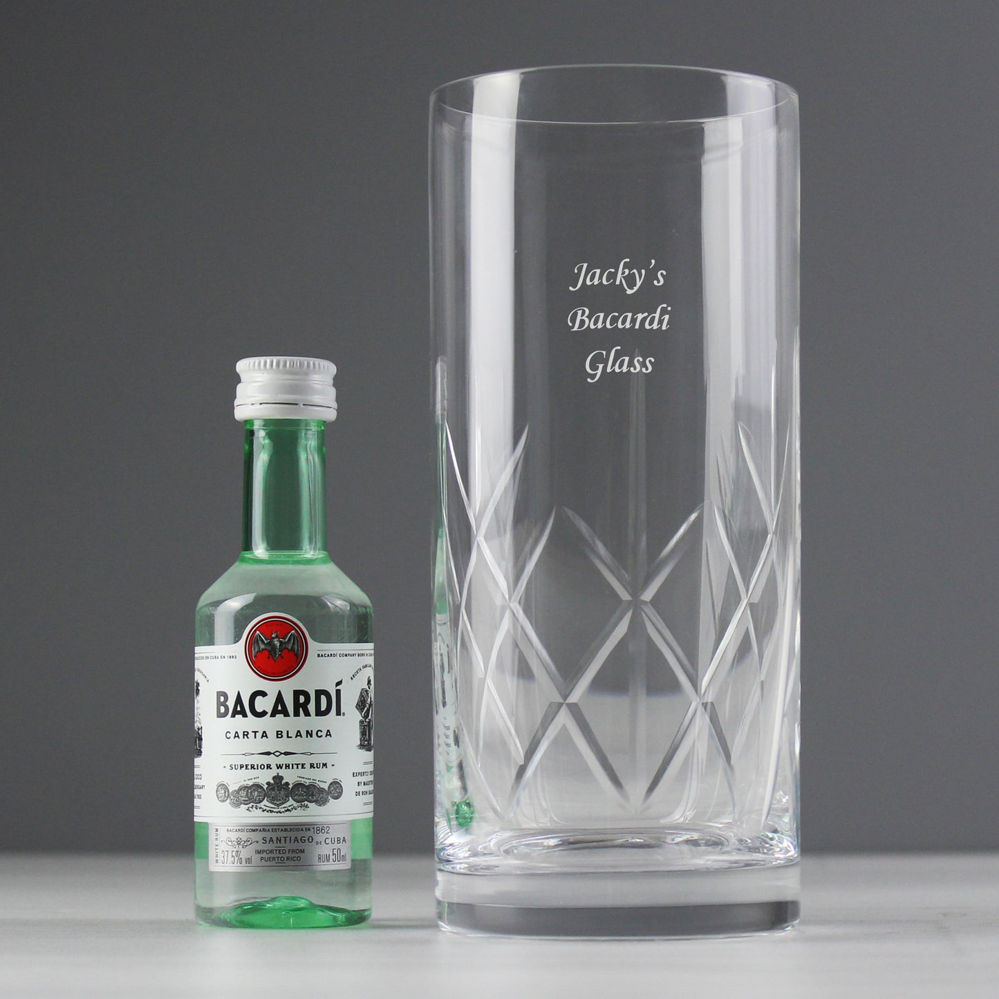Personalised Cut Crystal Bacardi Set