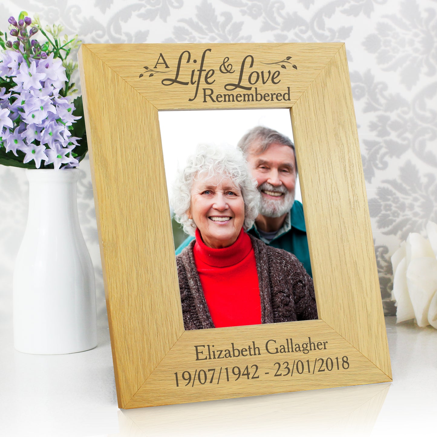 Personalised Life & Love 6x4 Oak Finish Photo Frame