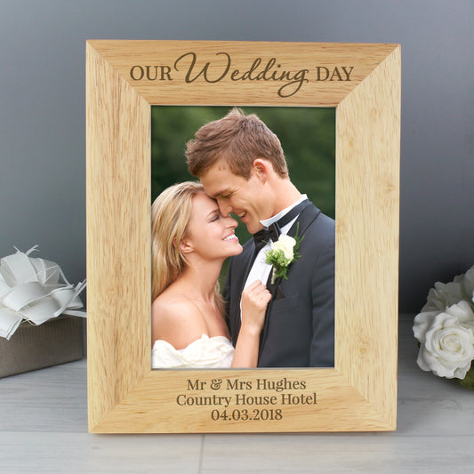 Personalised 'Our Wedding Day' 5x7 Wooden Photo Frame