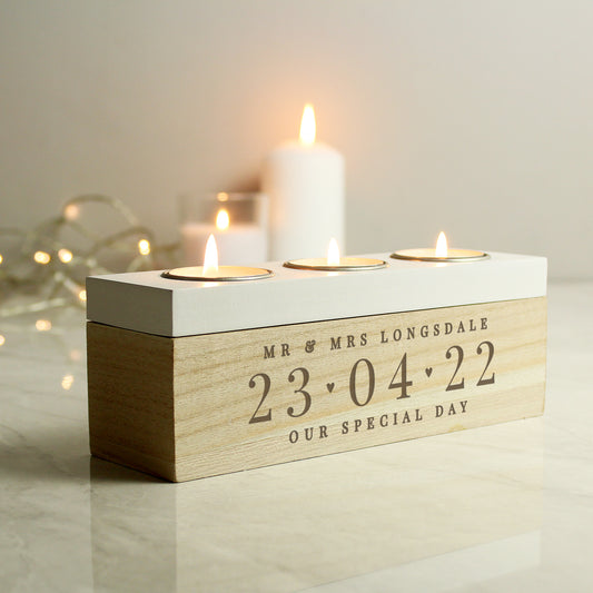 Personalised Large Date Triple Tea Light Box