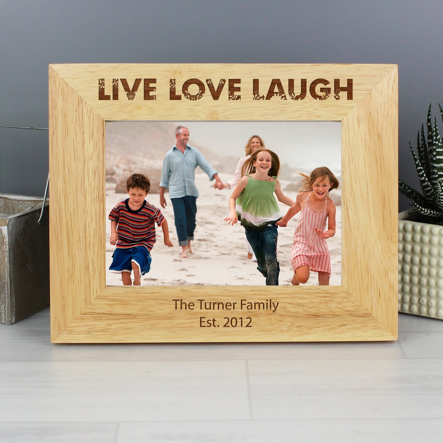 Personalised Live Love Laugh 5x7 Landscape Wooden Photo Frame