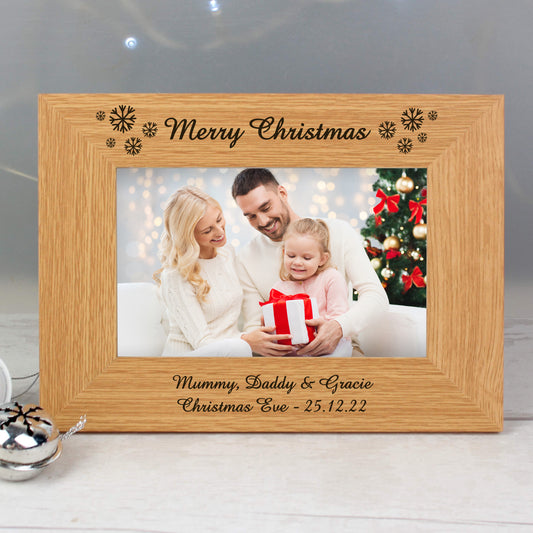 Personalised Oak Finish 6x4 Snowflake Photo Frame