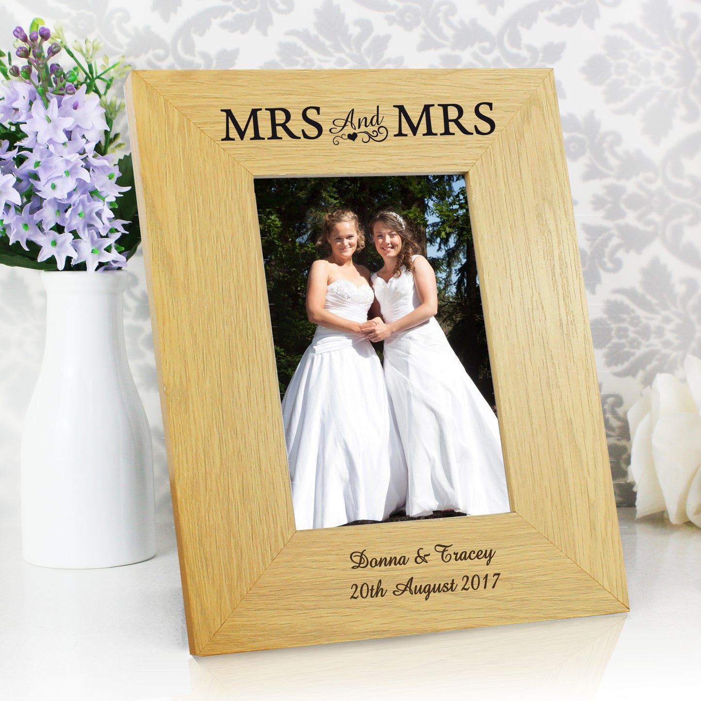 Personalised Oak Finish 6x4 Mrs & Mrs Photo Frame