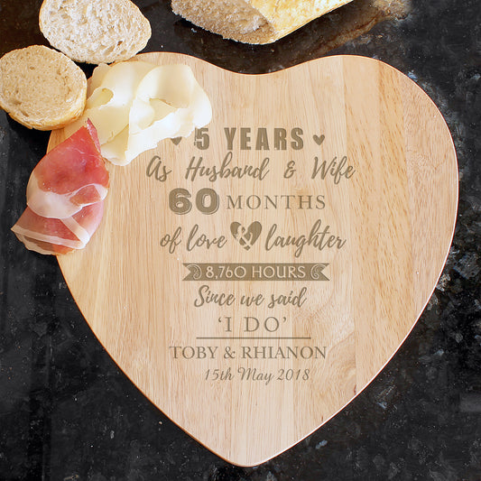 Personalised 5th Anniversary Heart Chopping Board