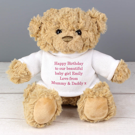 Personalised Message Teddy Bear - Pink