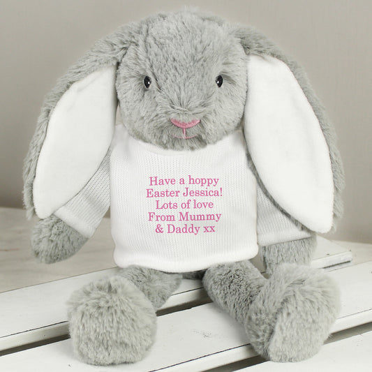 Personalised Message Bunny Rabbit In Jumper - Pink