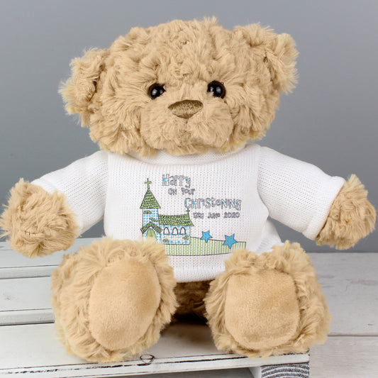 Personalised Blue Church Message Teddy Bear