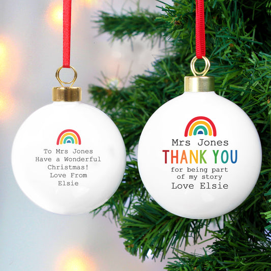 Personalised Rainbow Thank You Bauble