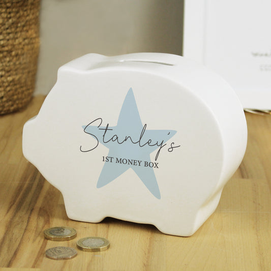 Personalised Blue Star Piggy Bank