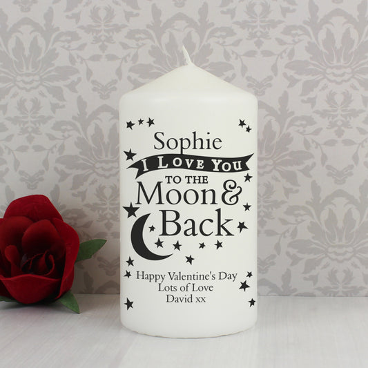 Personalised To the Moon and Back... Pillar Candle