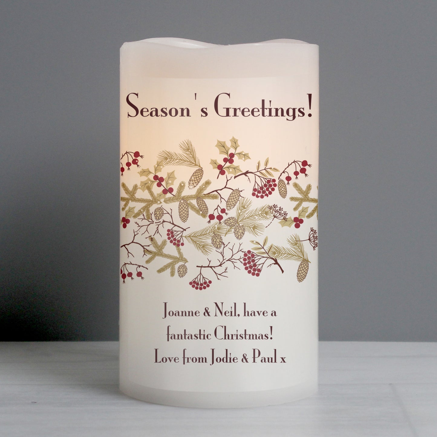 Personalised Christmas Floral LED Candle