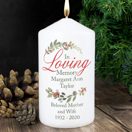 Personalised In Loving Memory Wreath Pillar Candle