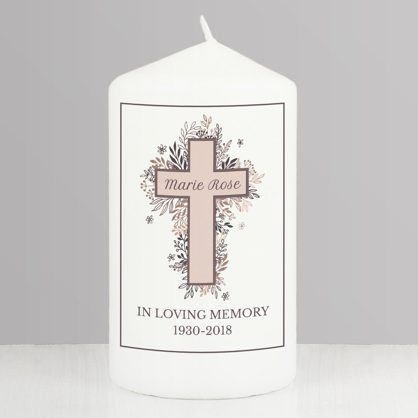 Personalised Floral Cross Pillar Candle