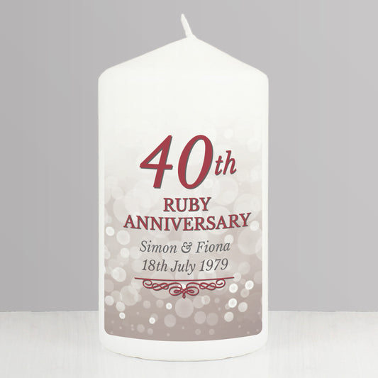 Personalised 40th Ruby Anniversary Pillar Candle