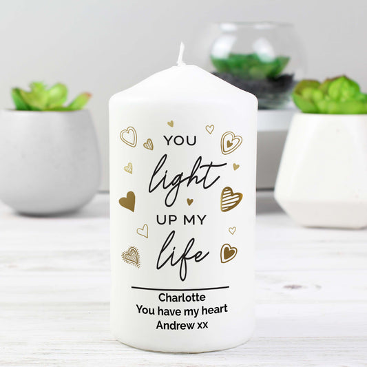 Personalised You Light Up My Life Pillar Candle