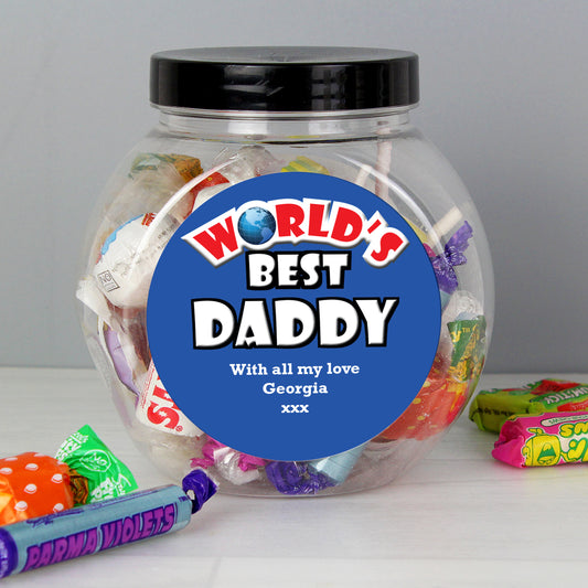 Personalised Blue Worlds Best Sweet Jar