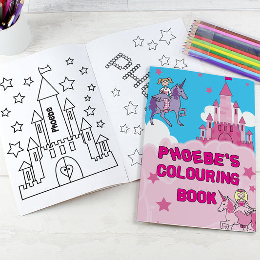 Personalised Princess & Unicorn Colouring Book with Pencil Crayons